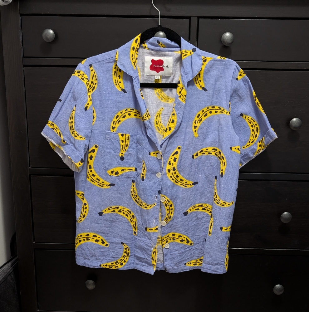 Vintage Linen Blend Banana Print Shirt
